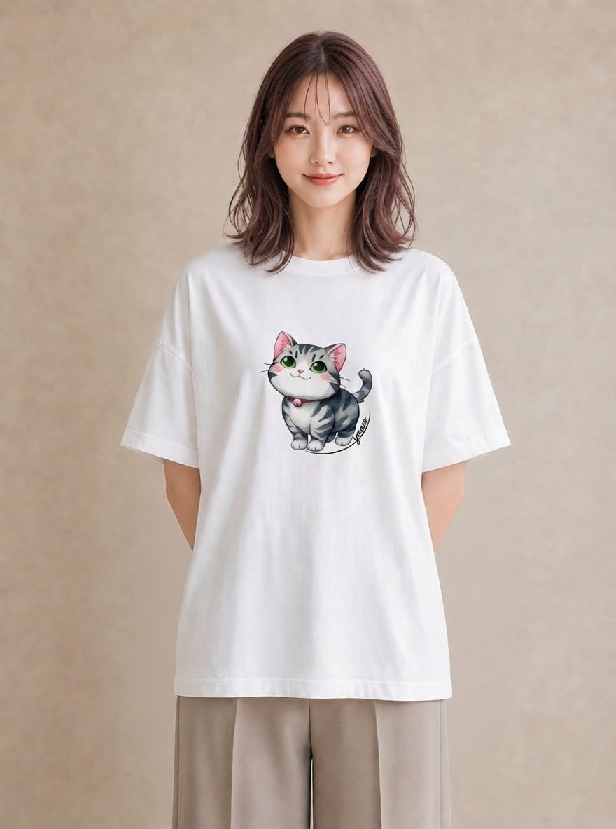 プリントTシャツ レディース キジトラ 猫 ねこ イラスト ボタニカル 春コーデ 姉妹 白T YMAZO