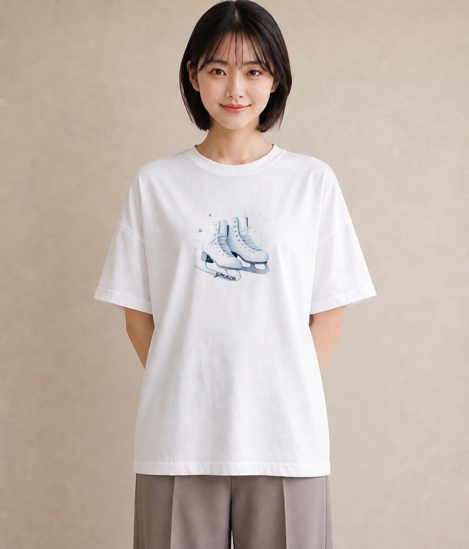 デザインTシャツ レディース 雪 星空 宇宙 イラスト ヴィンテージ風 ママ カフェ服 白T YMAZO