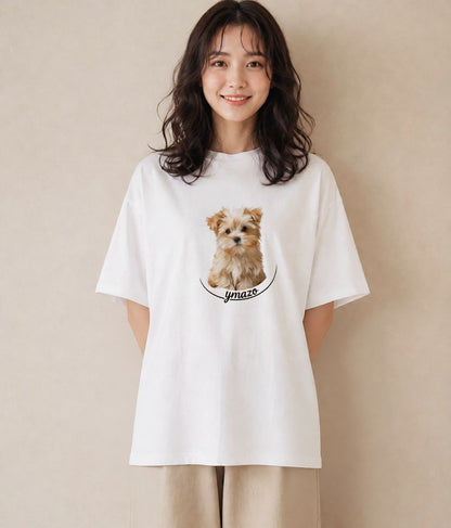 Tシャツ レディース わんこ 犬 いぬ イラスト 北欧風 ペアコーデ 秋コーデ 白T YMAZO