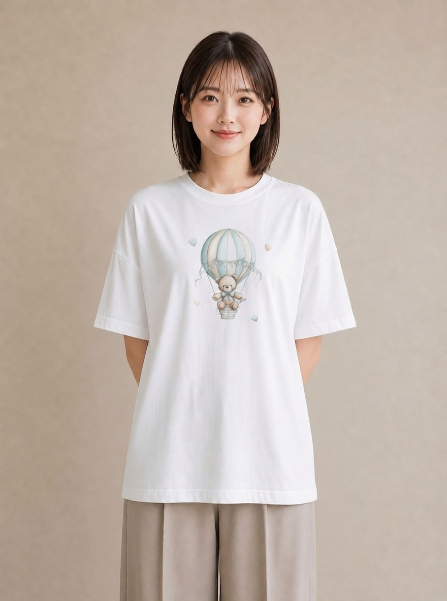 半袖Tシャツ レディース 気球 星空 宇宙 イラスト 水彩風 20代 カジュアルコーデ 白T YMAZO