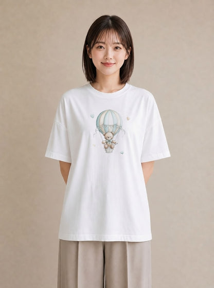 半袖Tシャツ レディース 気球 星空 宇宙 イラスト 水彩風 20代 カジュアルコーデ 白T YMAZO