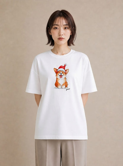 Tシャツ レディース ウェルシュコーギー コーギー 犬 いぬ イラスト 線画 デート 帰省 白T YMAZO