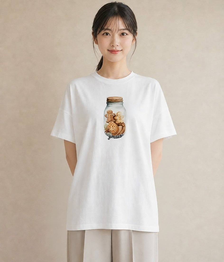 プリントTシャツ レディース 食パン 食べ物 フード イラスト 線画 ママ カフェ服 白T YMAZO
