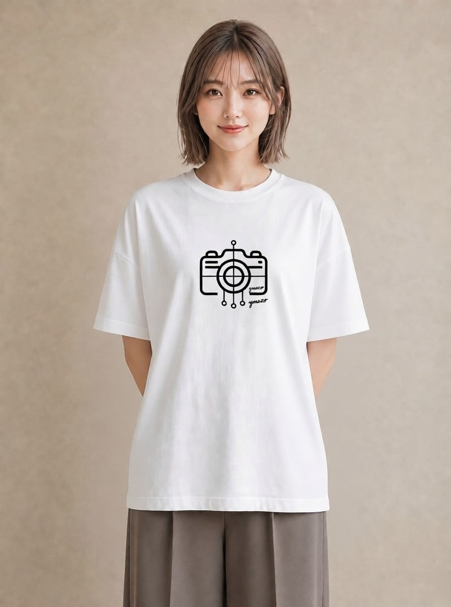 Tシャツ レディース カメラ フィルムカメラ レトロカメラ イラスト ヴィンテージ風 春服 ミセス 白T YMAZO