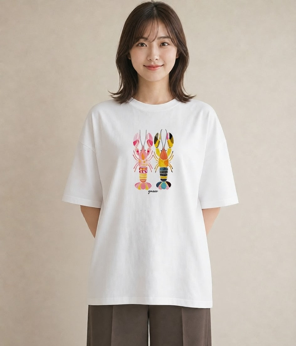 プリントTシャツ レディース エビ 海の生き物 海 イラスト お揃い 親子 白T YMAZO
