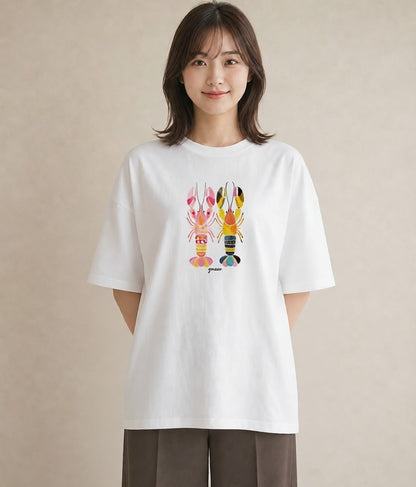 プリントTシャツ レディース エビ 海の生き物 海 イラスト お揃い 親子 白T YMAZO