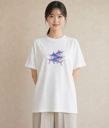 半袖Tシャツ レディース 熱帯魚 海の生き物 海 イラスト 北欧風 母の日 ビーチ 白T YMAZO