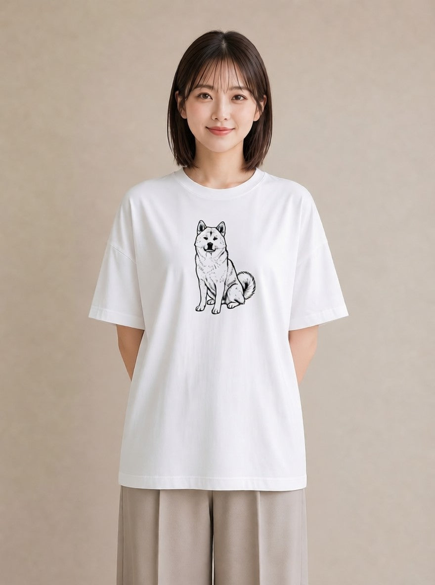 Tシャツ レディース 秋田犬 犬 いぬ イラスト 北欧風 部屋着 女性向けギフト 白T YMAZO