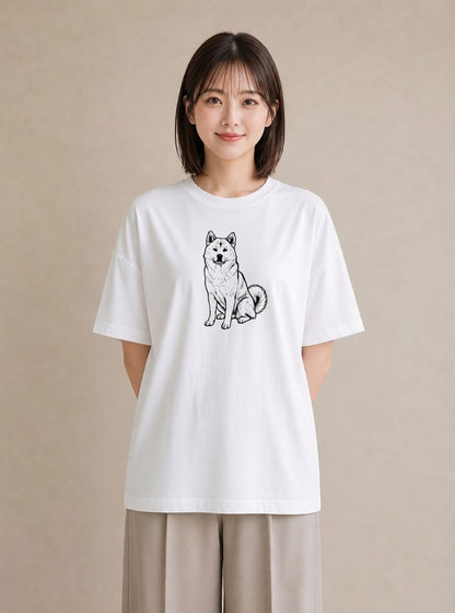Tシャツ レディース 秋田犬 犬 いぬ イラスト 北欧風 部屋着 女性向けギフト 白T YMAZO