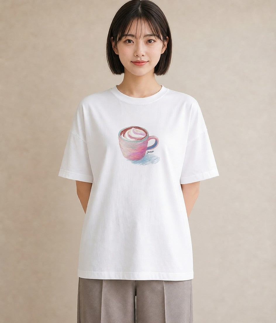 グラフィックTシャツ レディース カフェラテ 食べ物 フード イラスト 普段使い 普段着 週末コーデ 白T YMAZO