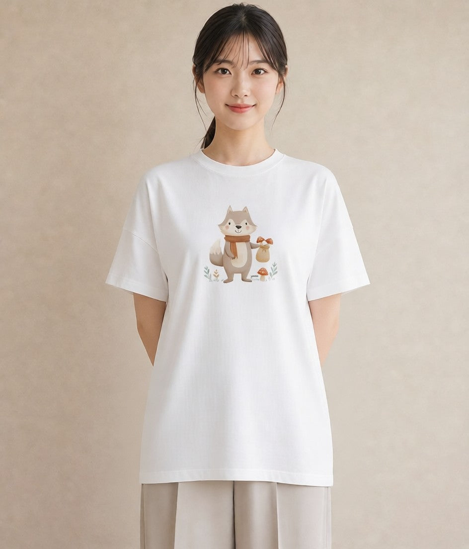 Tシャツ レディース たぬき 動物 アニマル イラスト シンプル お揃い 親子 白T YMAZO