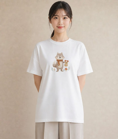 Tシャツ レディース たぬき 動物 アニマル イラスト シンプル お揃い 親子 白T YMAZO