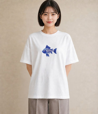Tシャツ レディース 熱帯魚 ペット 動物 イラスト きれいめカジュアル 綿100 デート 白T YMAZO