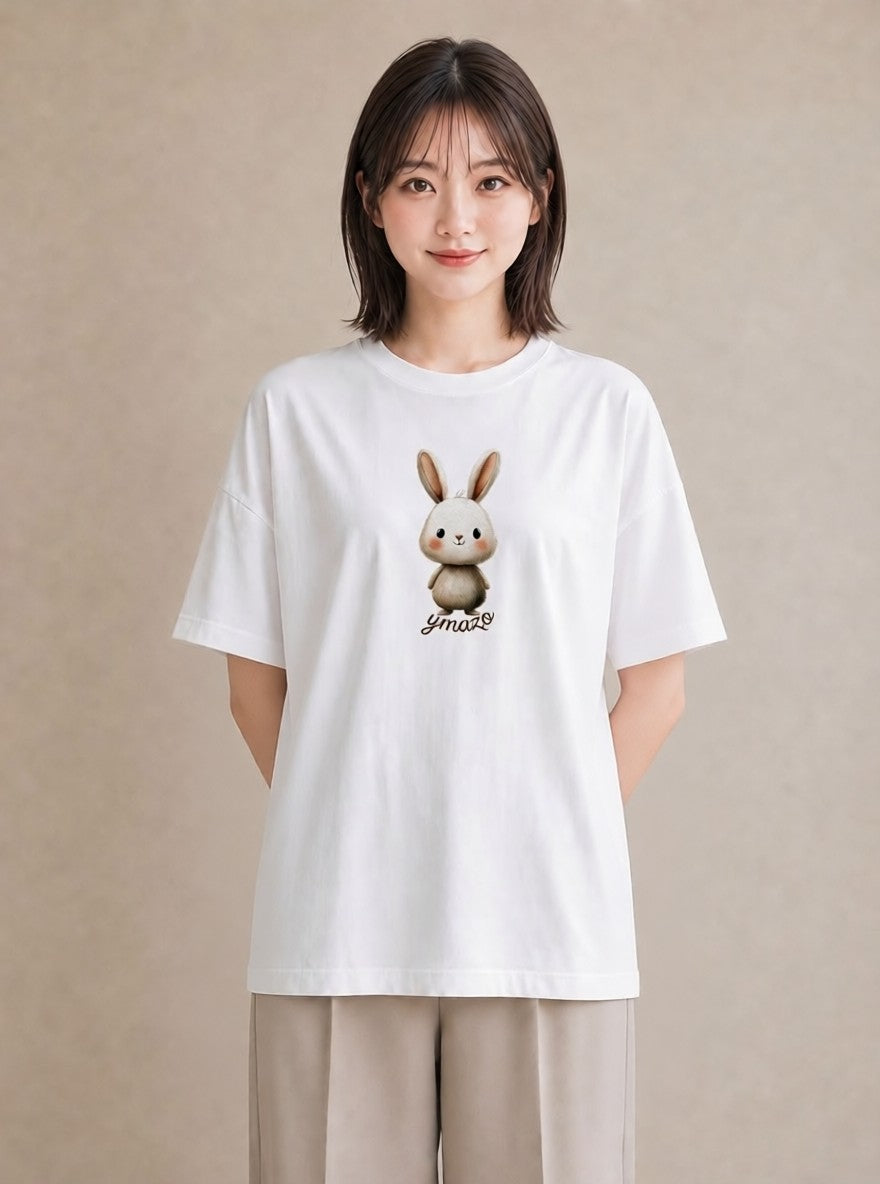 Tシャツ レディース うさちゃん ペット 動物 イラスト きれいめカジュアル クリスマス 旅行 白T YMAZO