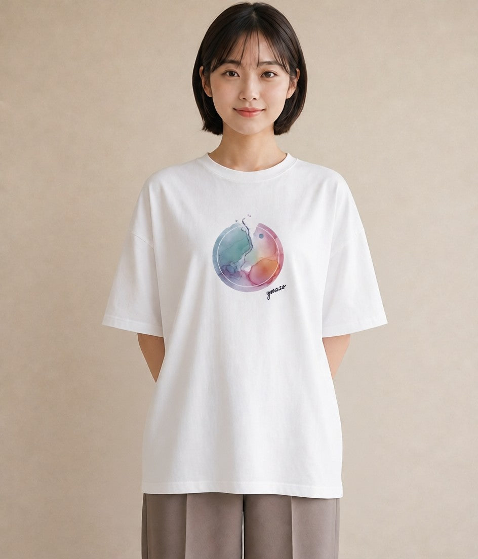 Tシャツ レディース オーロラ 星空 宇宙 イラスト 旅行コーデ ビーチ デイリーウェア 白T YMAZO