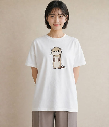 グラフィックTシャツ レディース フェレット ペット 動物 イラスト カフェコーデ 買い物 夏コーデ 白T YMAZO