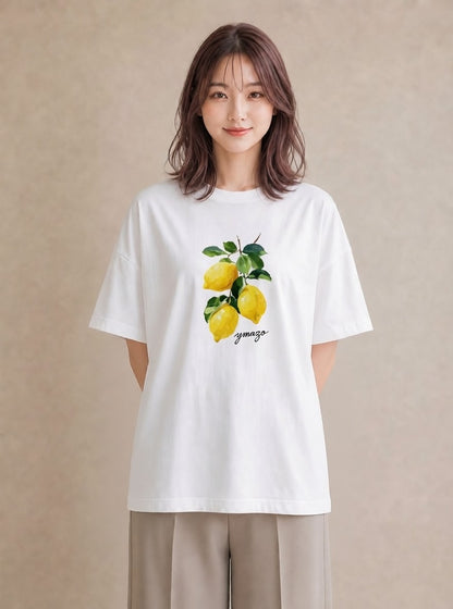 グラフィックTシャツ レディース レモン 檸檬 食べ物 フード イラスト きれいめカジュアル お出かけ 普段着 白T YMAZO