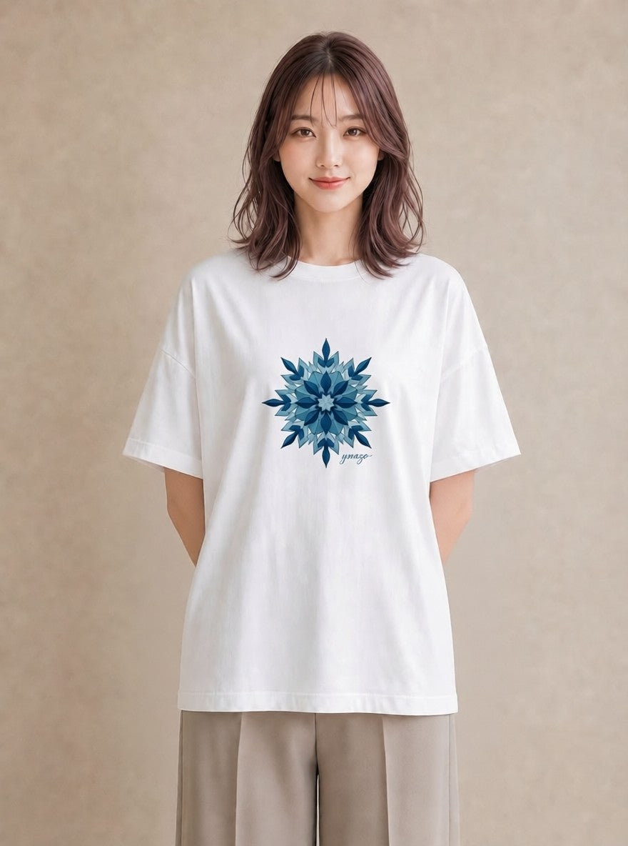 プリントTシャツ レディース 雪の結晶 星空 宇宙 イラスト フェミニン 通学 誕生日プレゼント 白T YMAZO
