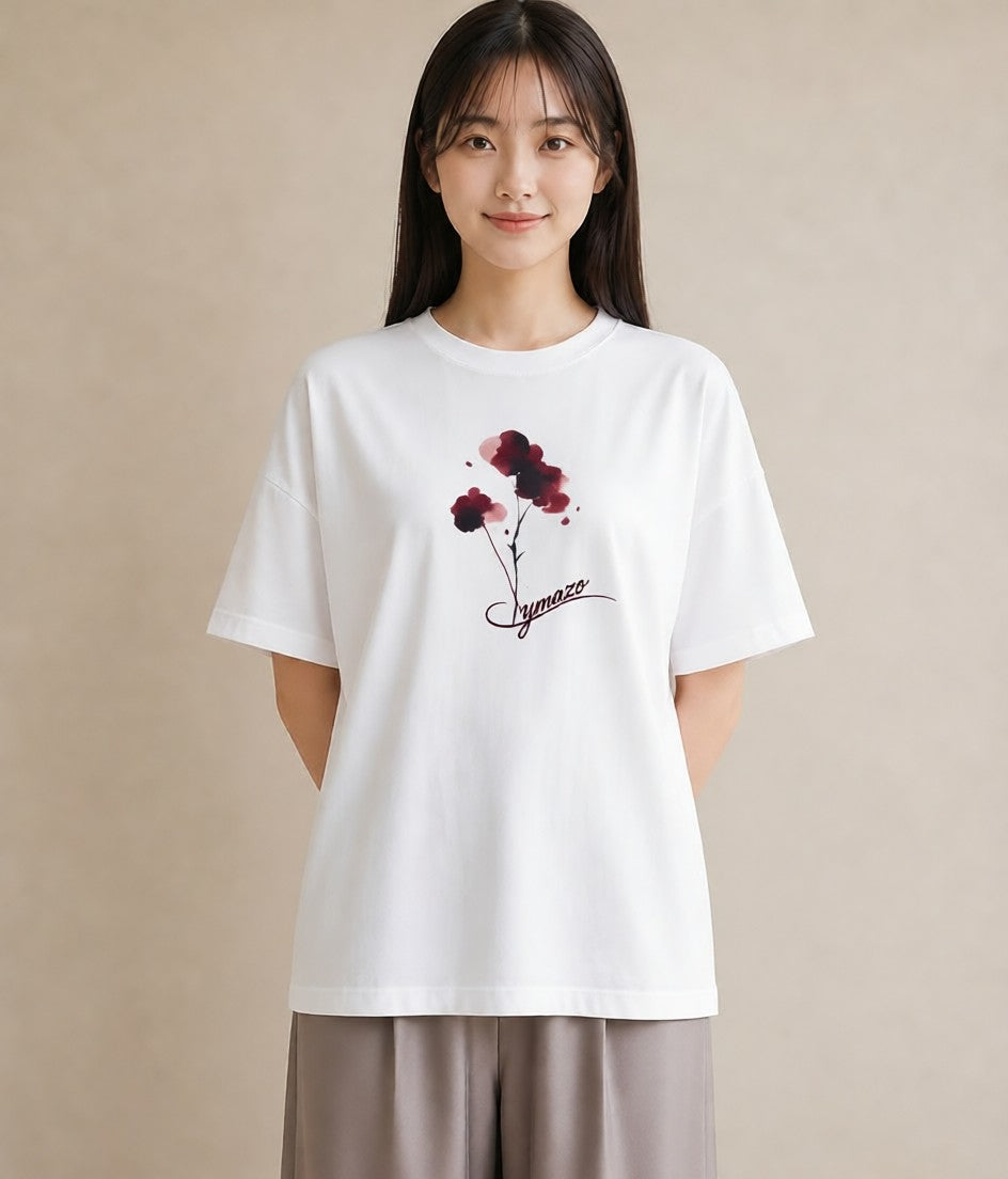 グラフィックTシャツ レディース ポスト 野の花 レトロ ナチュラル アンティーク イラスト 淡色 ルームウェア ギフト 白T YMAZO
