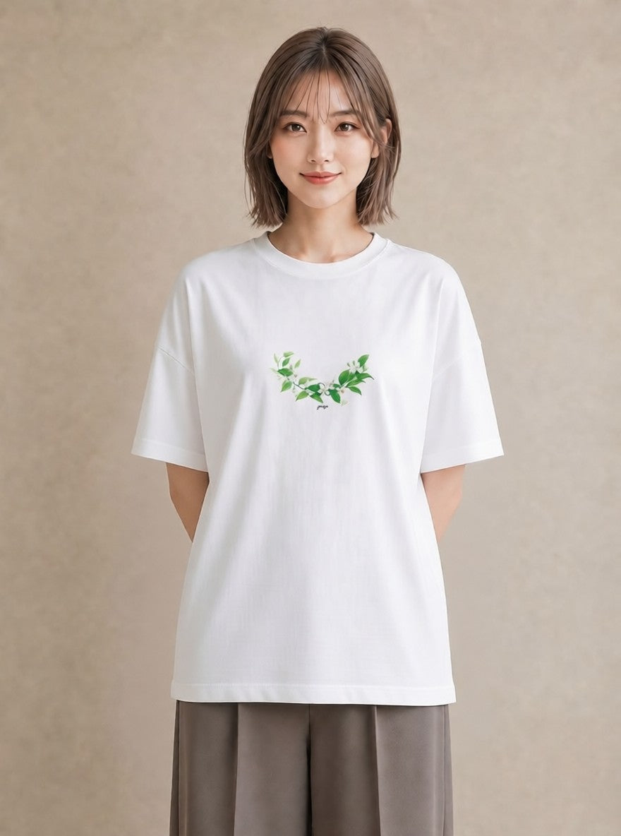 半袖Tシャツ レディース すずらん 花 花柄 イラスト きれいめカジュアル 送別ギフト 通勤 白T YMAZO