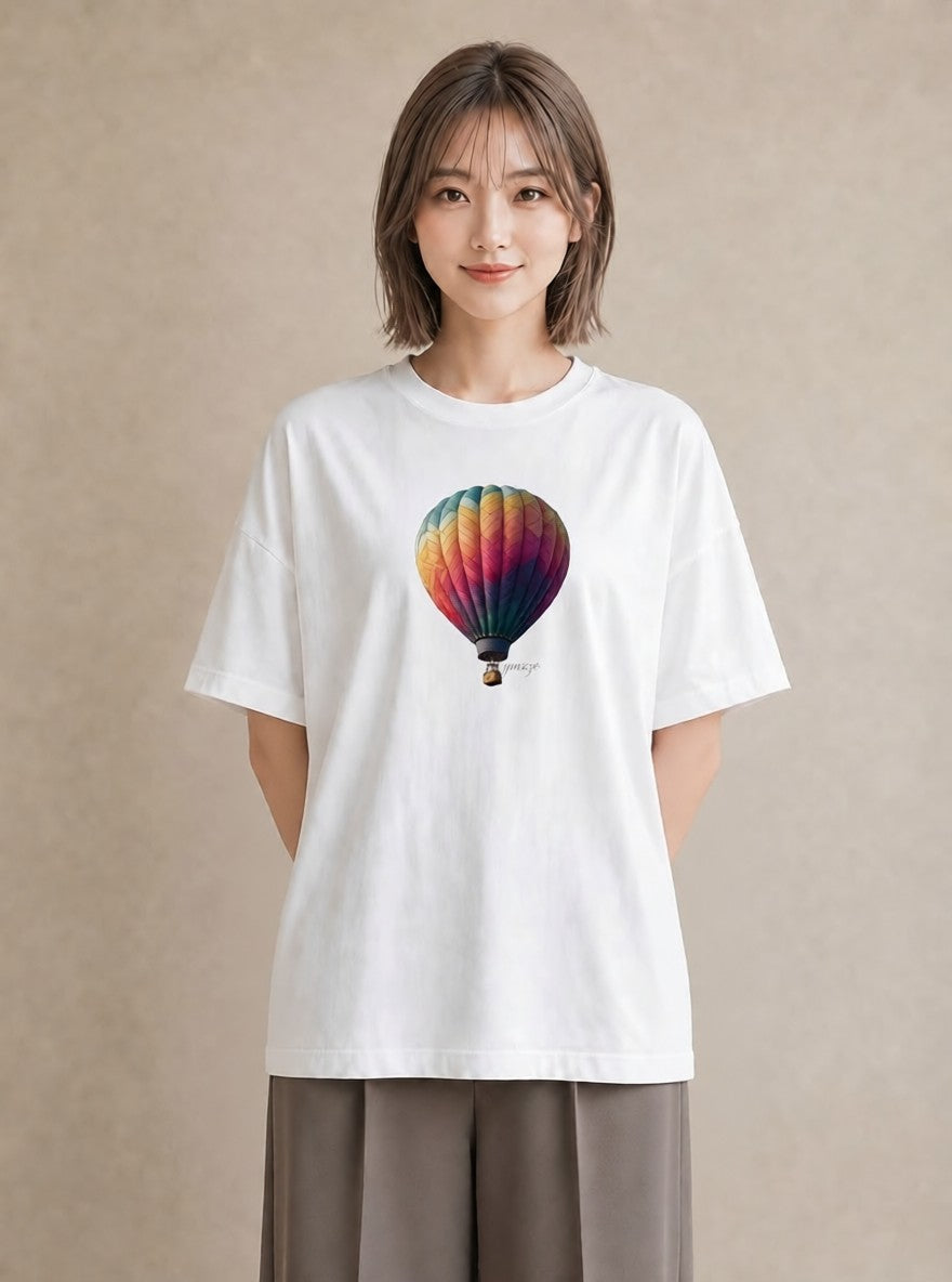 デザインTシャツ レディース 気球 星空 宇宙 イラスト ニュアンス 母の日 ビーチ 白T YMAZO