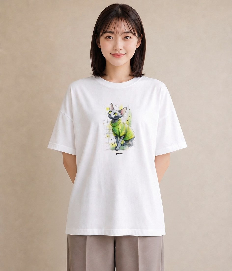 半袖Tシャツ レディース スフィンクス 猫 ねこ イラスト 可愛い 親子 20代 白T YMAZO
