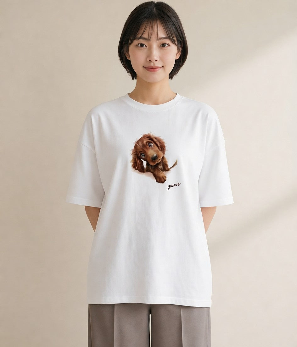 Tシャツ レディース わんちゃん 犬 いぬ イラスト シック ビーチ デイリーウェア 白T YMAZO
