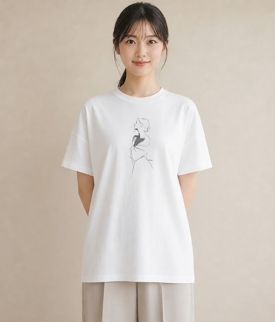 プリントTシャツ レディース 女の子 ガール 後ろ姿 イラスト 旅行コーデ ルームウェア ギフト 白T YMAZO