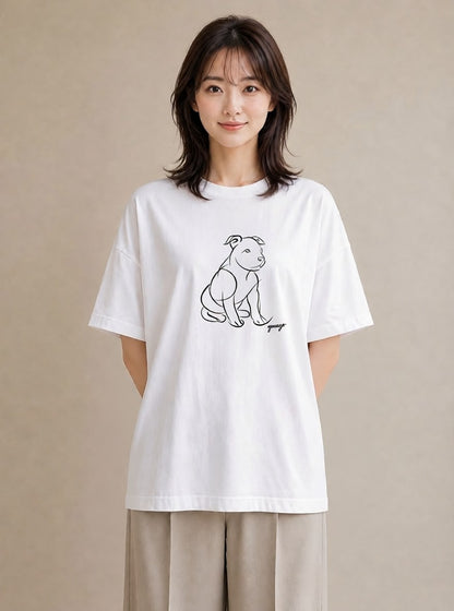 Tシャツ レディース 犬 いぬ わんこ イラスト 上品 お出かけ 普段着 白T YMAZO