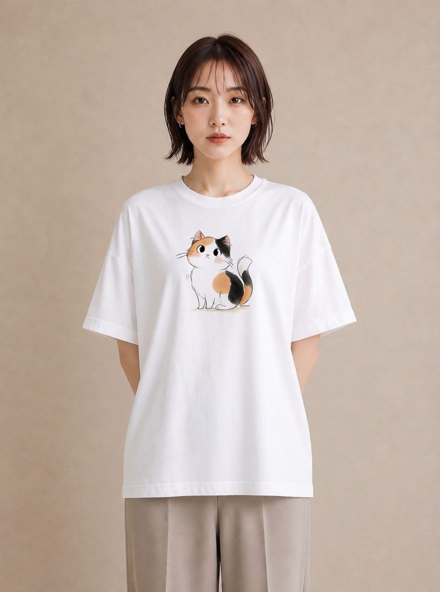 Tシャツ レディース マンチカン 猫 ねこ イラスト レトロ 20代 カジュアルコーデ 白T YMAZO