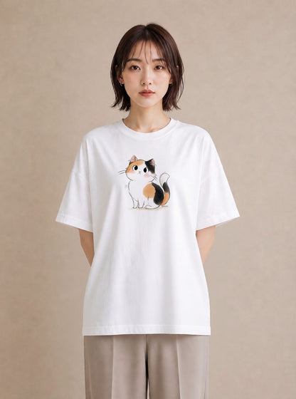 Tシャツ レディース マンチカン 猫 ねこ イラスト レトロ 20代 カジュアルコーデ 白T YMAZO