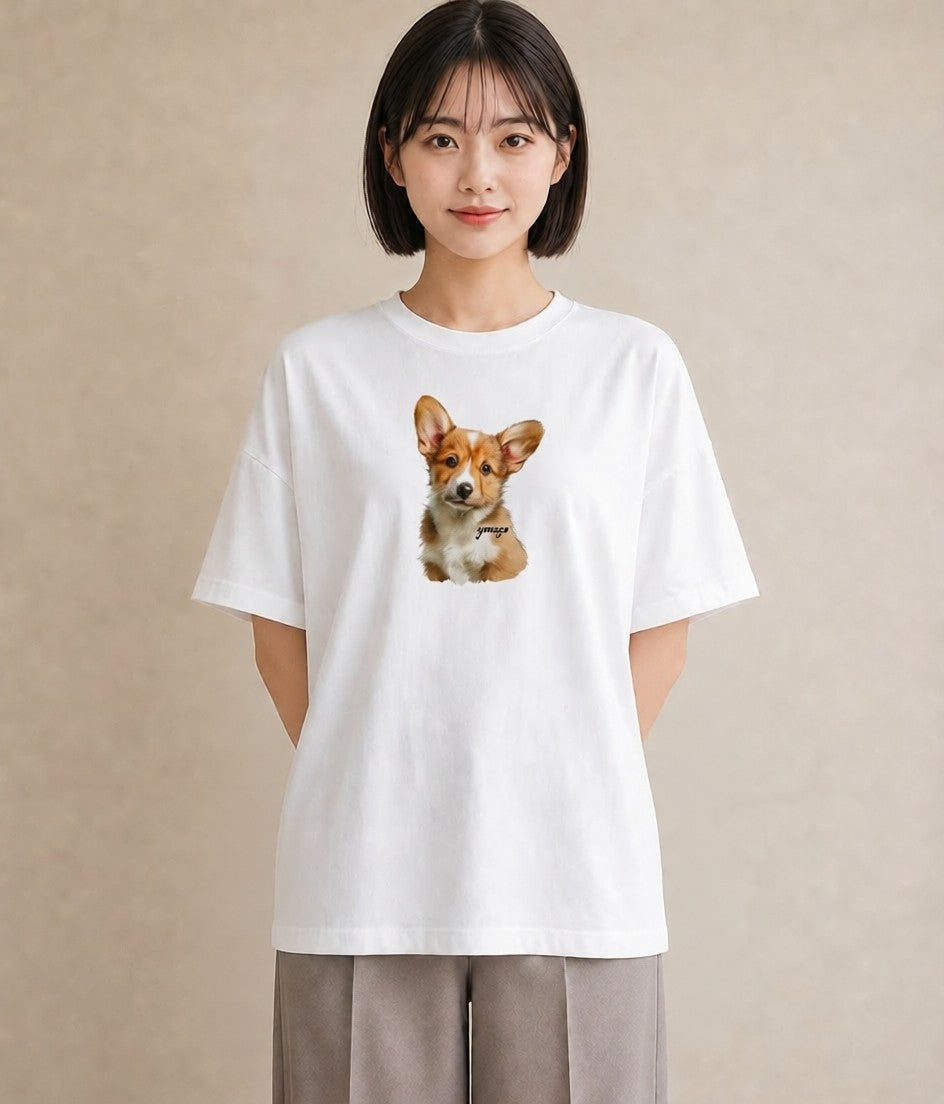 Tシャツ レディース 子犬 犬 いぬ イラスト 休日コーデ 普段着 週末コーデ 白T YMAZO