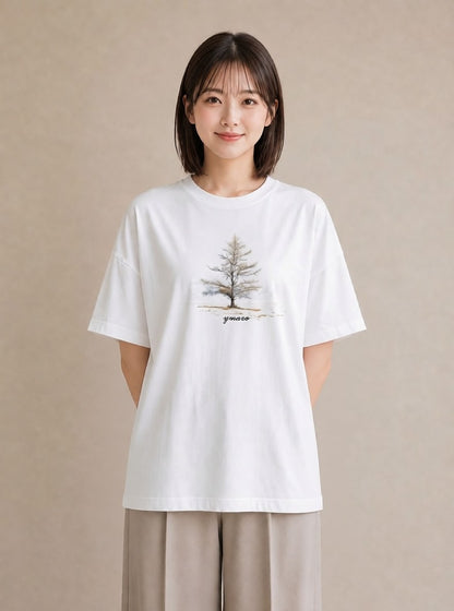 半袖Tシャツ レディース 青の水彩 風景 ブルー ナチュラル アンティーク イラスト こなれ感 週末コーデ 敬老の日 白T YMAZO