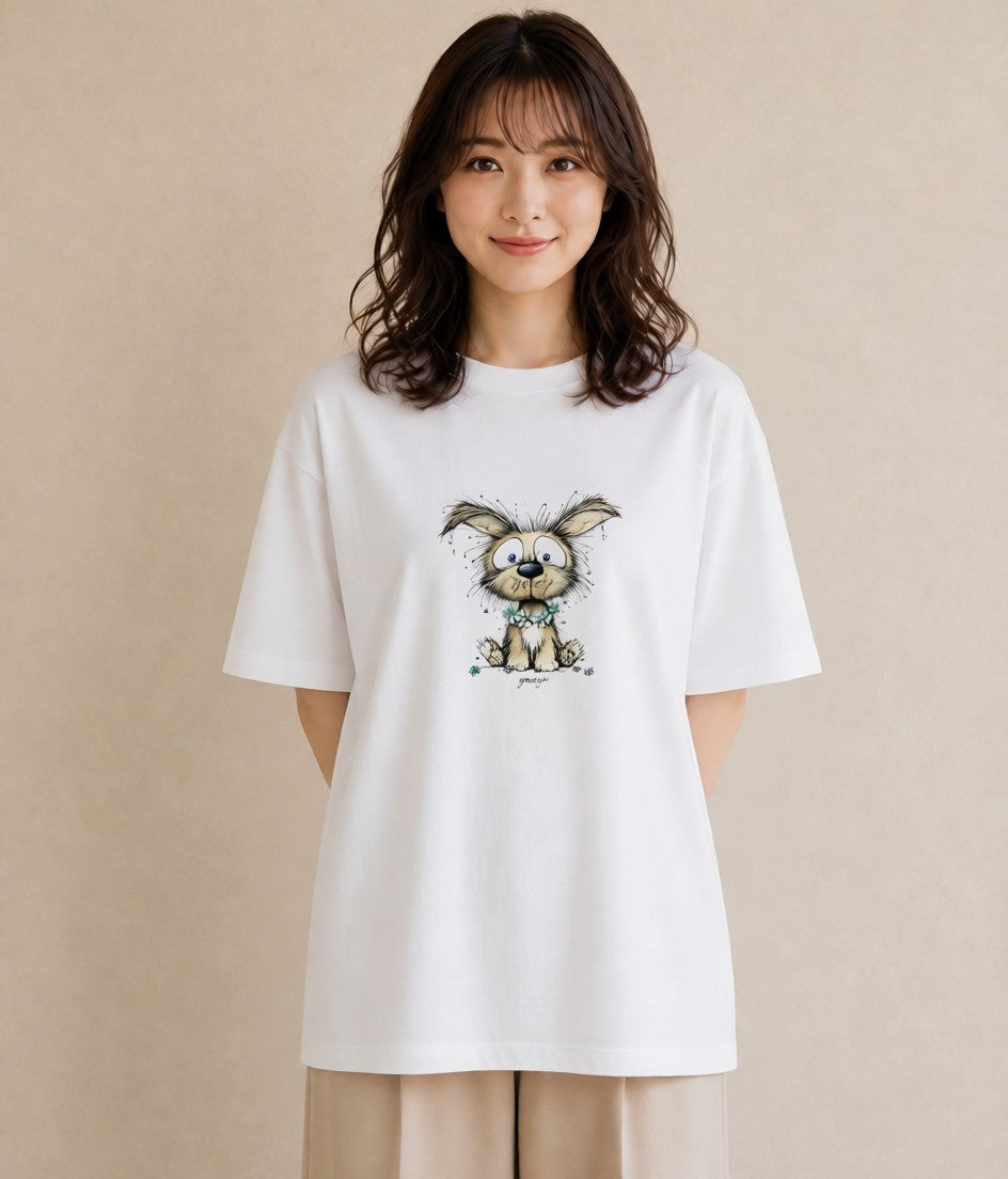 デザインTシャツ レディース 犬 いぬ イラスト こなれ感 カフェ巡り 女子会 白T YMAZO