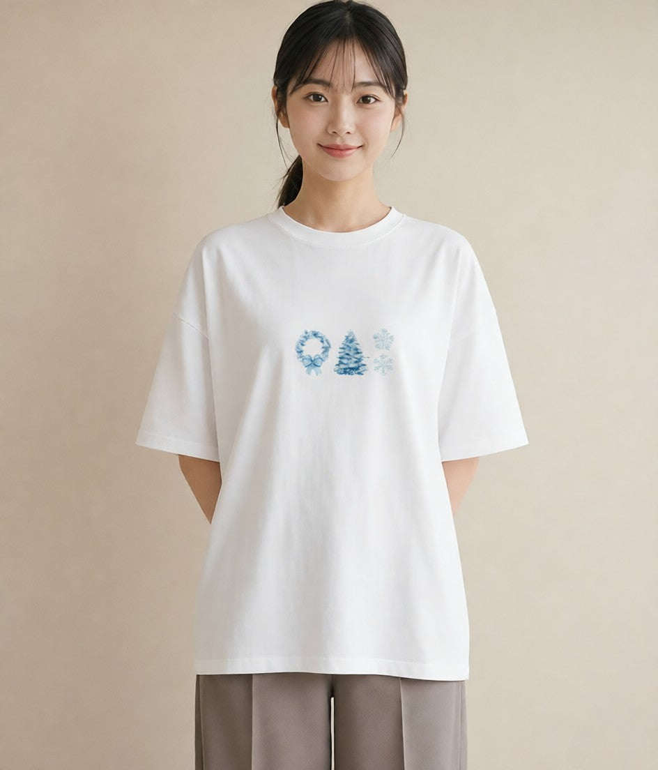 Tシャツ レディース 雪の結晶 星空 宇宙 イラスト 上品 散歩 お出かけ 白T YMAZO