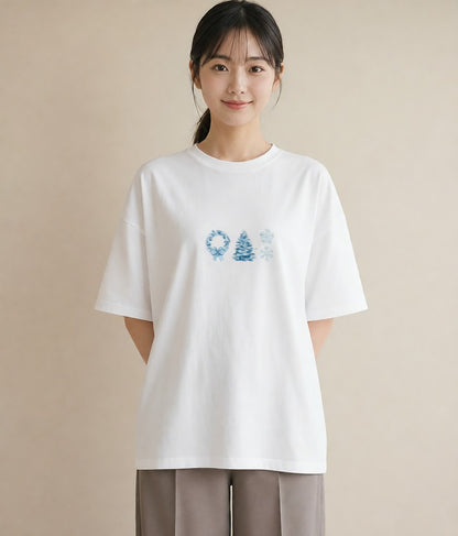 Tシャツ レディース 雪の結晶 星空 宇宙 イラスト 上品 散歩 お出かけ 白T YMAZO