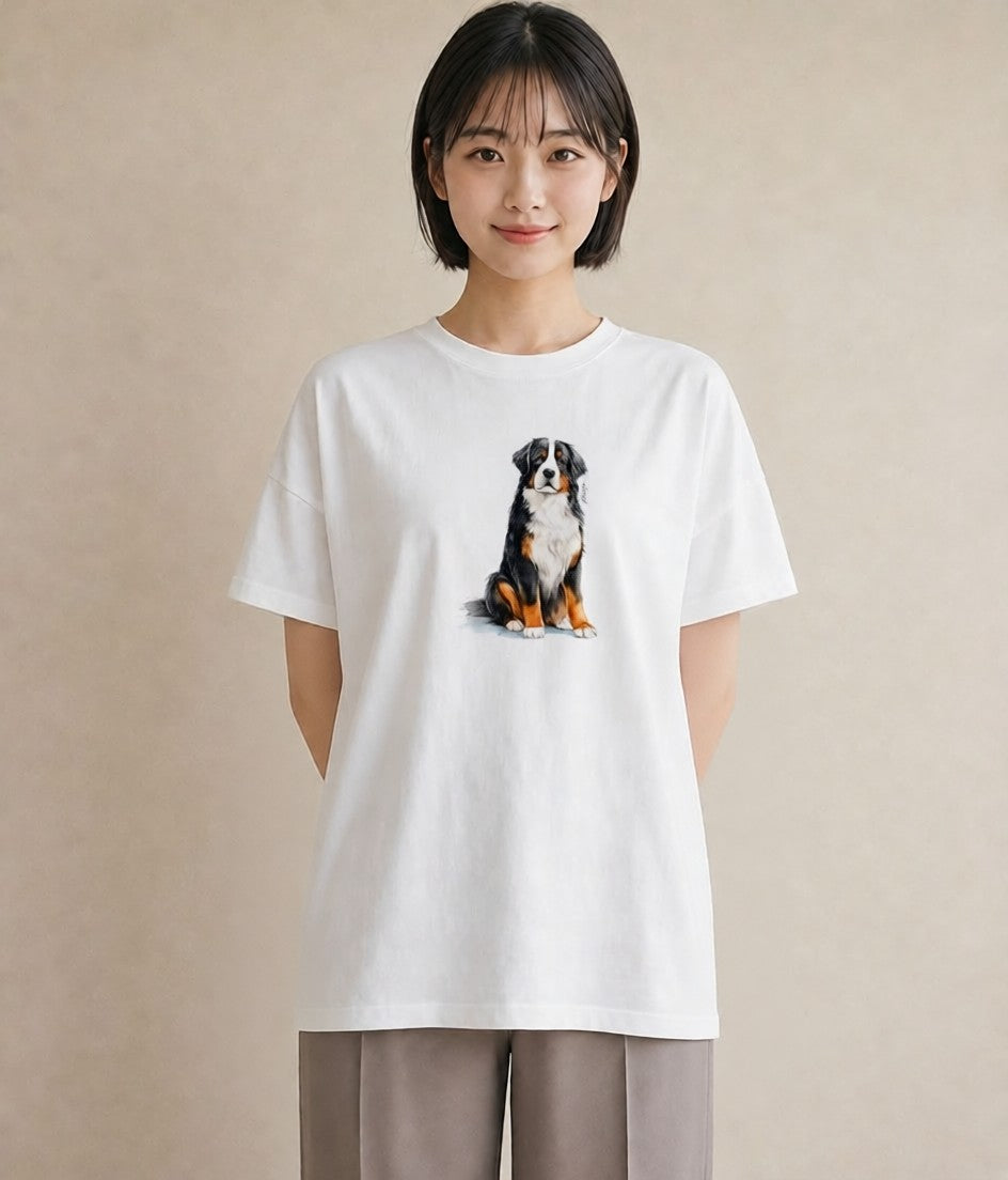 デザインTシャツ レディース バーニーズマウンテンドッグ 犬 いぬ イラスト フェミニン お出かけ 普段着 白T YMAZO
