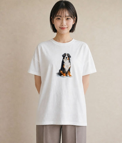 デザインTシャツ レディース バーニーズマウンテンドッグ 犬 いぬ イラスト フェミニン お出かけ 普段着 白T YMAZO