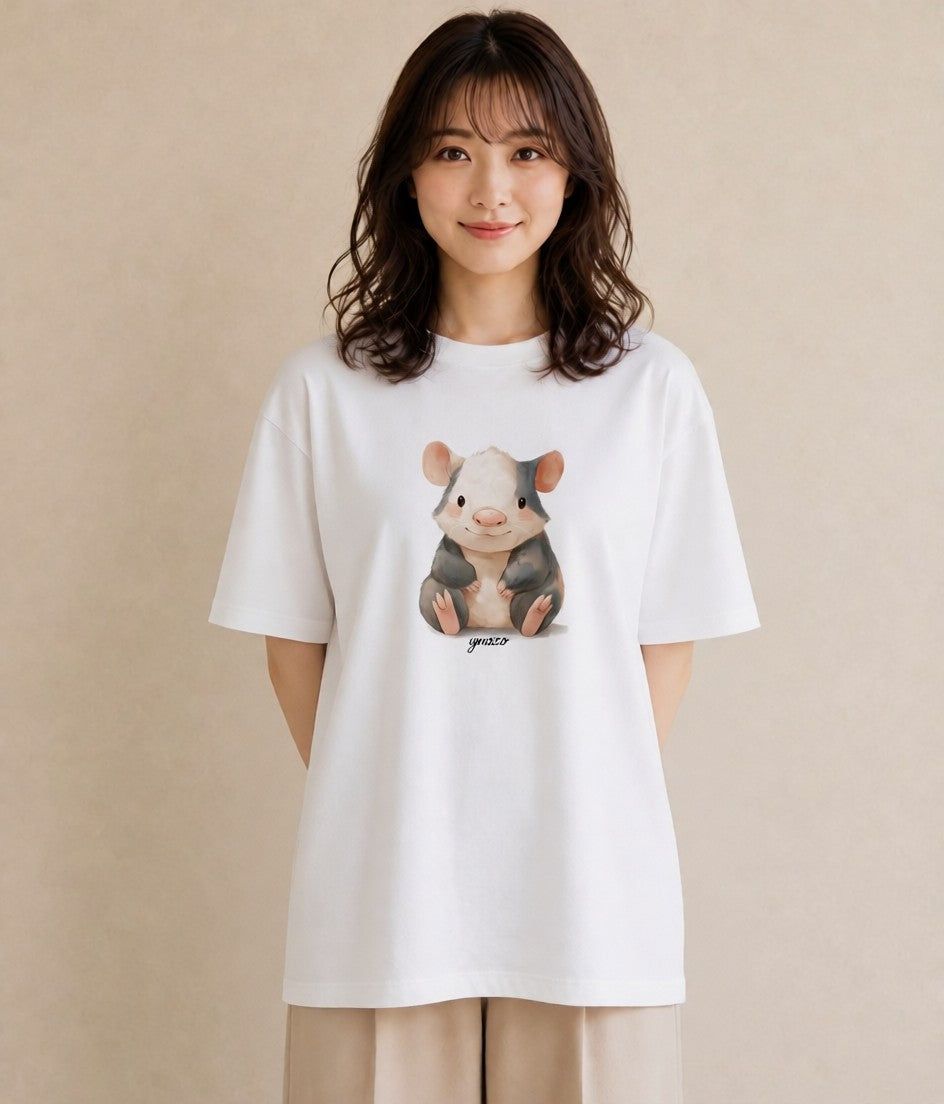 Tシャツ レディース フェレット ペット 動物 イラスト お洒落 通勤 在宅 白T YMAZO