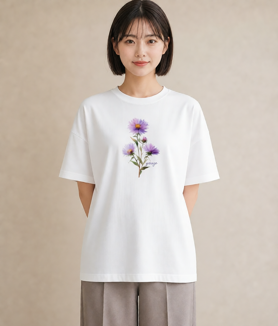 プリントTシャツ レディース スミレ 花 花柄 イラスト 水彩風 母の日 ビーチ 白T
