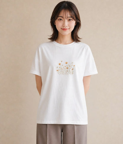 半袖Tシャツ レディース デイジー 花 花柄 イラスト ラフ レイヤード 白T YMAZO