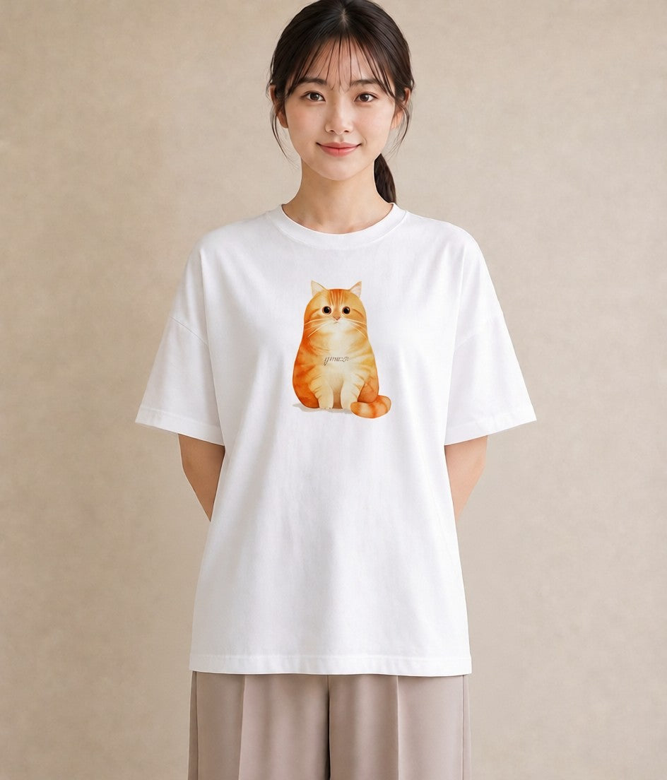 デザインTシャツ レディース マンチカン 猫 ねこ イラスト 韓国風 送別ギフト 通勤 白T YMAZO
