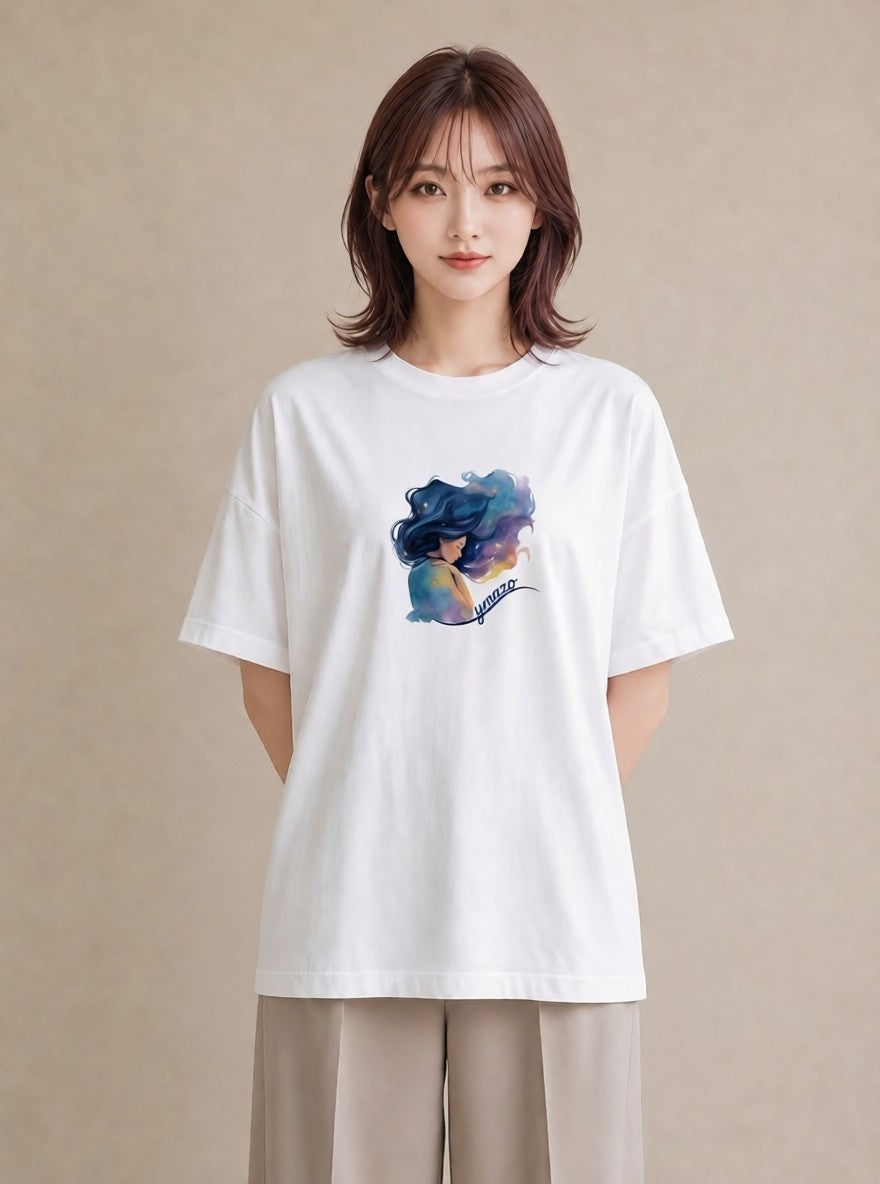 プリントTシャツ レディース 山羊座 星空 宇宙 イラスト カフェコーデ デート 帰省 白T YMAZO