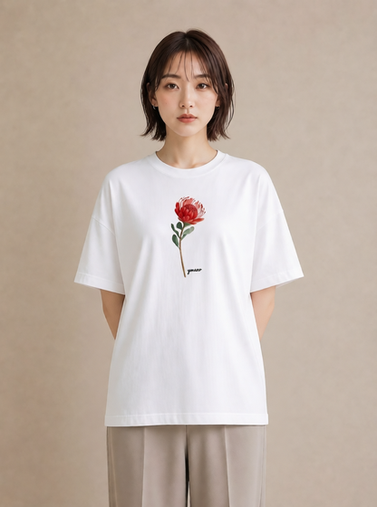 Tシャツ レディース 彼岸花 花 花柄 イラスト モード 20代 カジュアルコーデ 白T