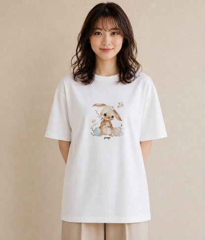 グラフィックTシャツ レディース うさちゃん ペット 動物 イラスト きれいめカジュアル ビーチ デイリーウェア 白T YMAZO