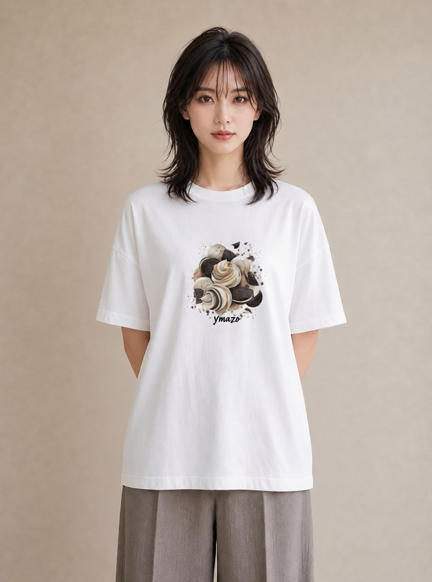 プリントTシャツ レディース クッキー 食べ物 フード イラスト 休日コーデ お出かけ 普段着 白T YMAZO