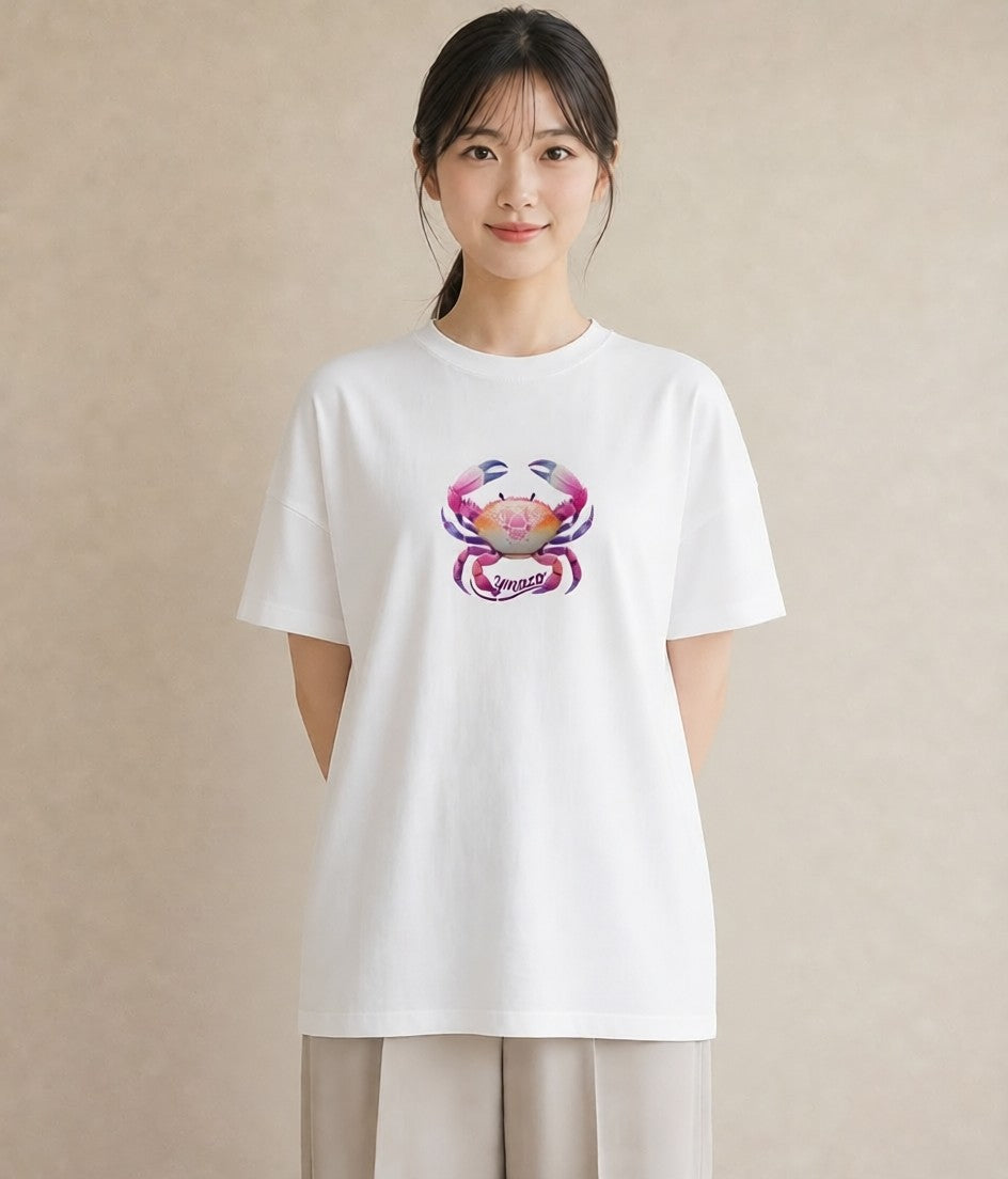 プリントTシャツ レディース 蟹座 星空 宇宙 イラスト ボタニカル 女性向けギフト 散歩 白T YMAZO