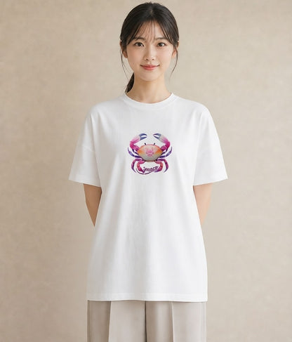 プリントTシャツ レディース 蟹座 星空 宇宙 イラスト ボタニカル 女性向けギフト 散歩 白T YMAZO