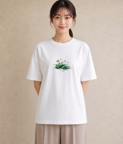 デザインTシャツ レディース クローバー 四つ葉 花 花柄 イラスト お洒落 ホワイトデー 春服 白T YMAZO
