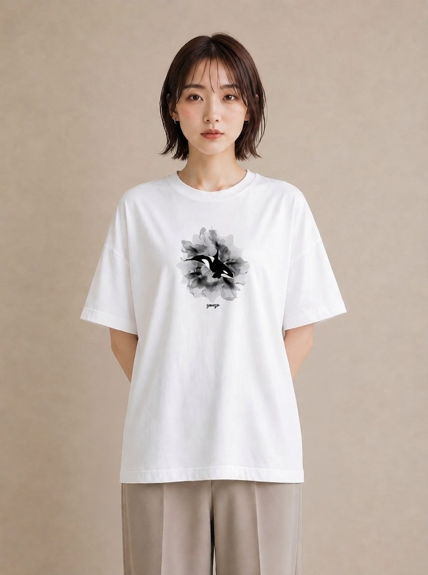 デザインTシャツ レディース シャチ 海の生き物 海 イラスト シンプル 女子会 お揃い 白T YMAZO